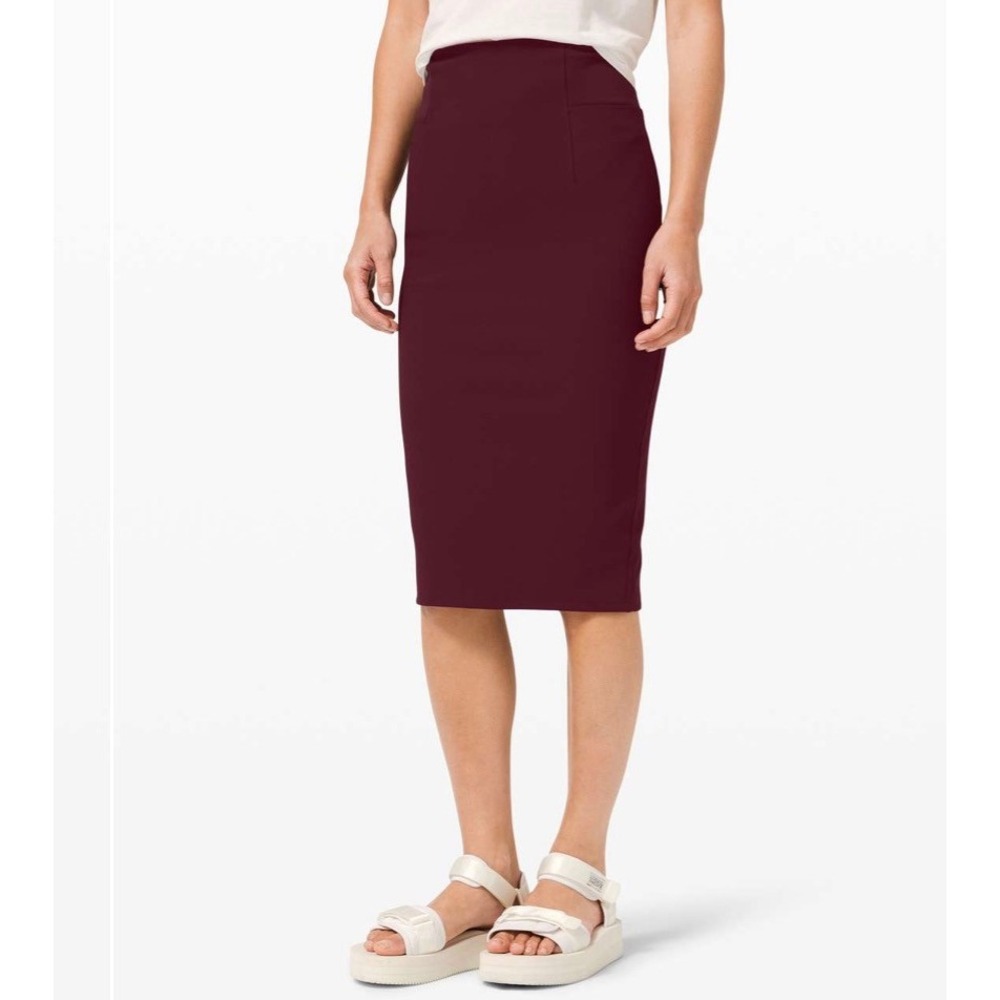 Lululemon A New Route Skirt Cassis Maroon Ribbed Midi Pencil Skirt Size 12 Sleek